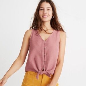Madewell Texture & Thread Knot Front Ribbed Tank Top in Pink